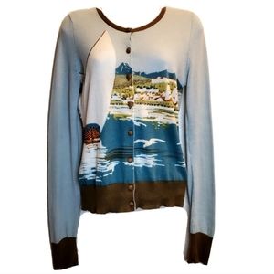 Knitted Dove Sweater Cardigan Blue Coast Sail Boat Seagull Womens Small